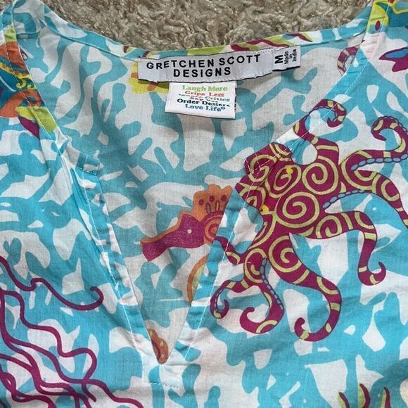 Gretchen Scott Notched Neck Tunic Aquatic Life  Medium ￼ - Picture 10 of 14